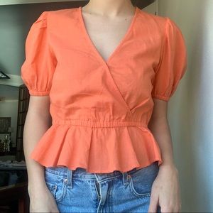 Coral Peplum Puff sleeve top